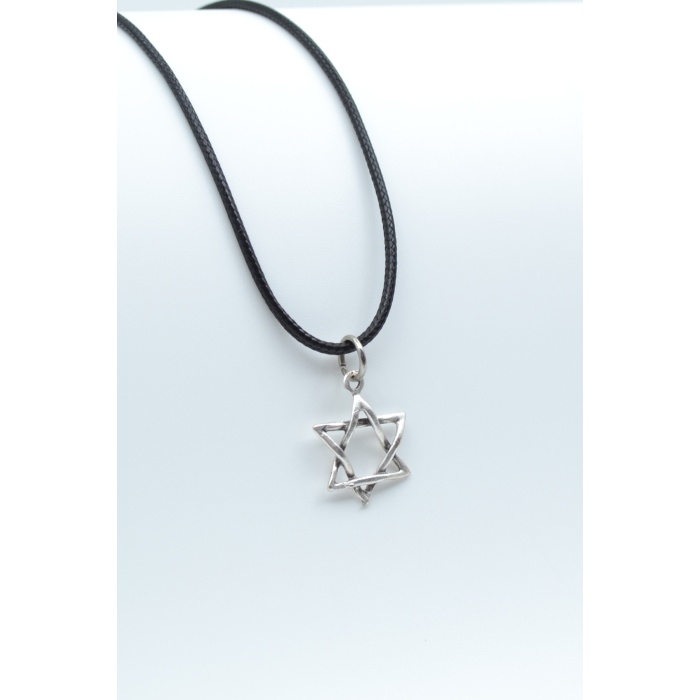 Minimal Pentagram Gümüş Kaplama Deri İp Kolye