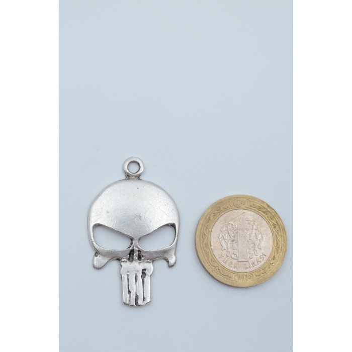 Punisher Cezalandırıcı Gümüş Kaplama Deri İp Kolye