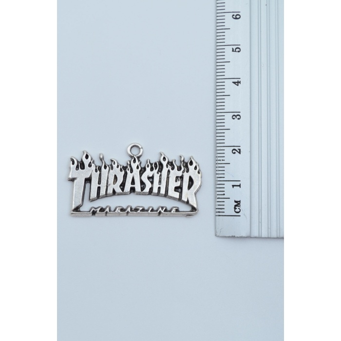 Thrasher Magazine Gümüş Kaplama Deri İp Kolye