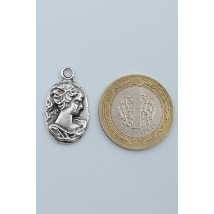 Vintage Cameo Gümüş Kaplama Deri İp Kolye