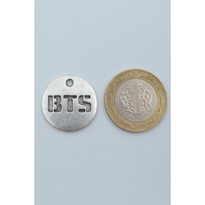 BTS Madalyon Gümüş Kaplama Deri İp Kolye