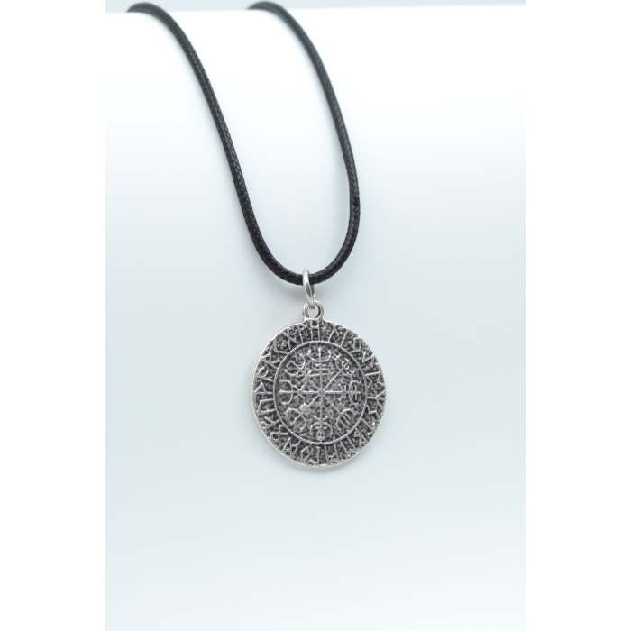 Vegvisir Viking Pusulası Gümüş Kaplama Deri İp Kolye