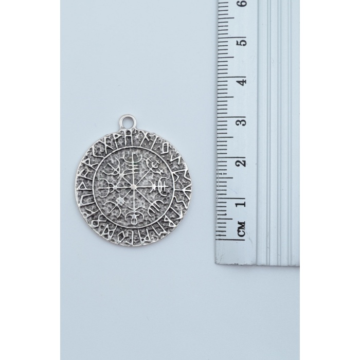 Vegvisir Viking Pusulası Gümüş Kaplama Deri İp Kolye