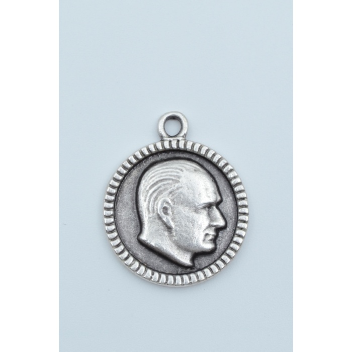 Atatürk Madalyon Gümüş Kaplama Kolye Ucu