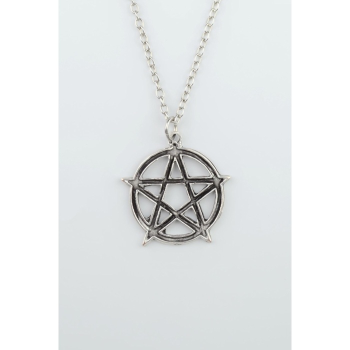 Pentagram Yıldızı Gümüş Kaplama Düz Zincir Kolye