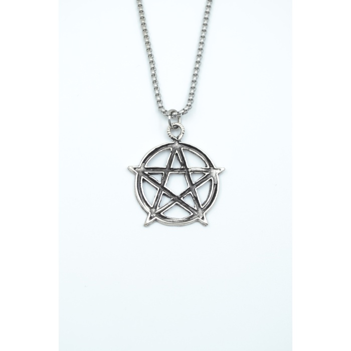 Pentagram Yıldızı Gümüş Kaplama Örme Zincir Kolye