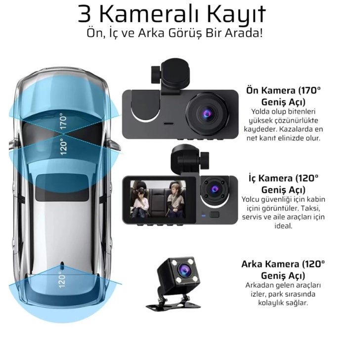black box s5 araç içi kamera 3 kamerali