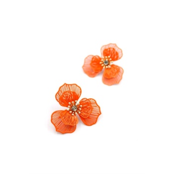 Metal Çiçek Küpe - Turuncu