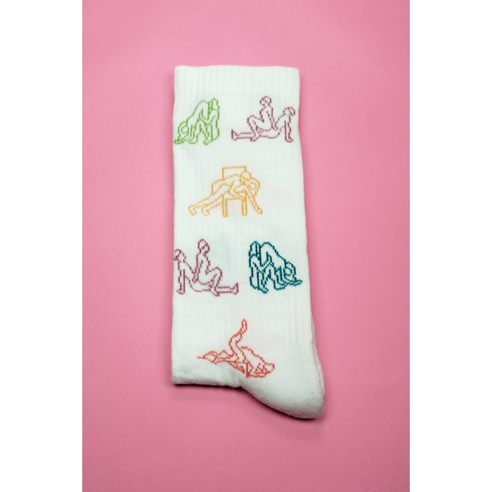 Beyaz Uzun Kolej Çorabı Erotik Pozisyon Desenli Kışlık Kalın Çorap 1 Adet