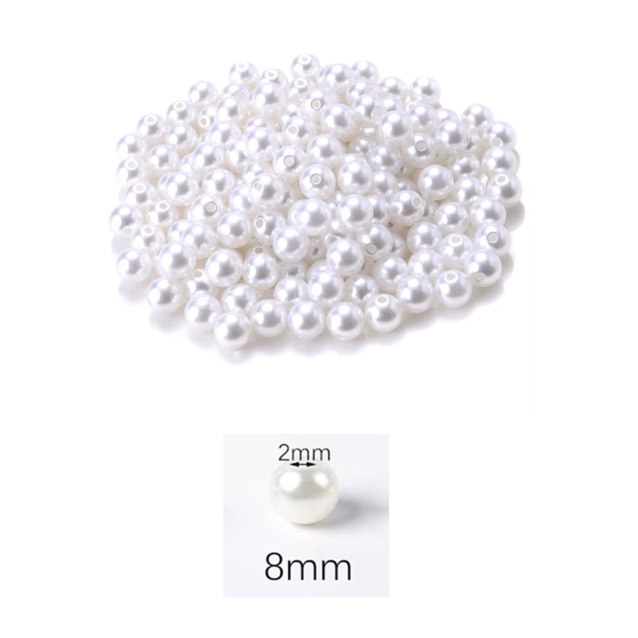 50 gram 8mm Beyaz Renk Plastik İnci Boncuk Çanta ve Takı Yapım Boncuğu (~160 adet)