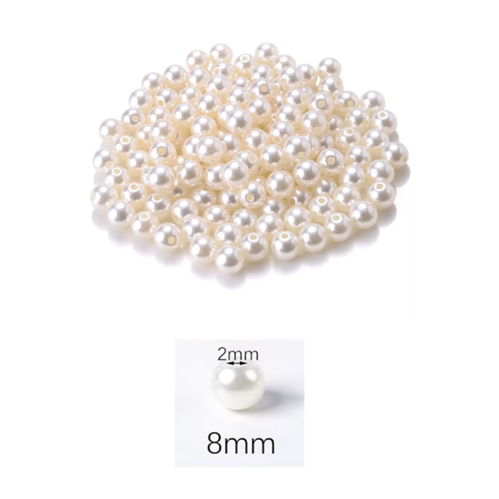 50 gram 8mm Krem Renk Plastik İnci Boncuk Çanta ve Takı Yapım Boncuğu (~160 adet)