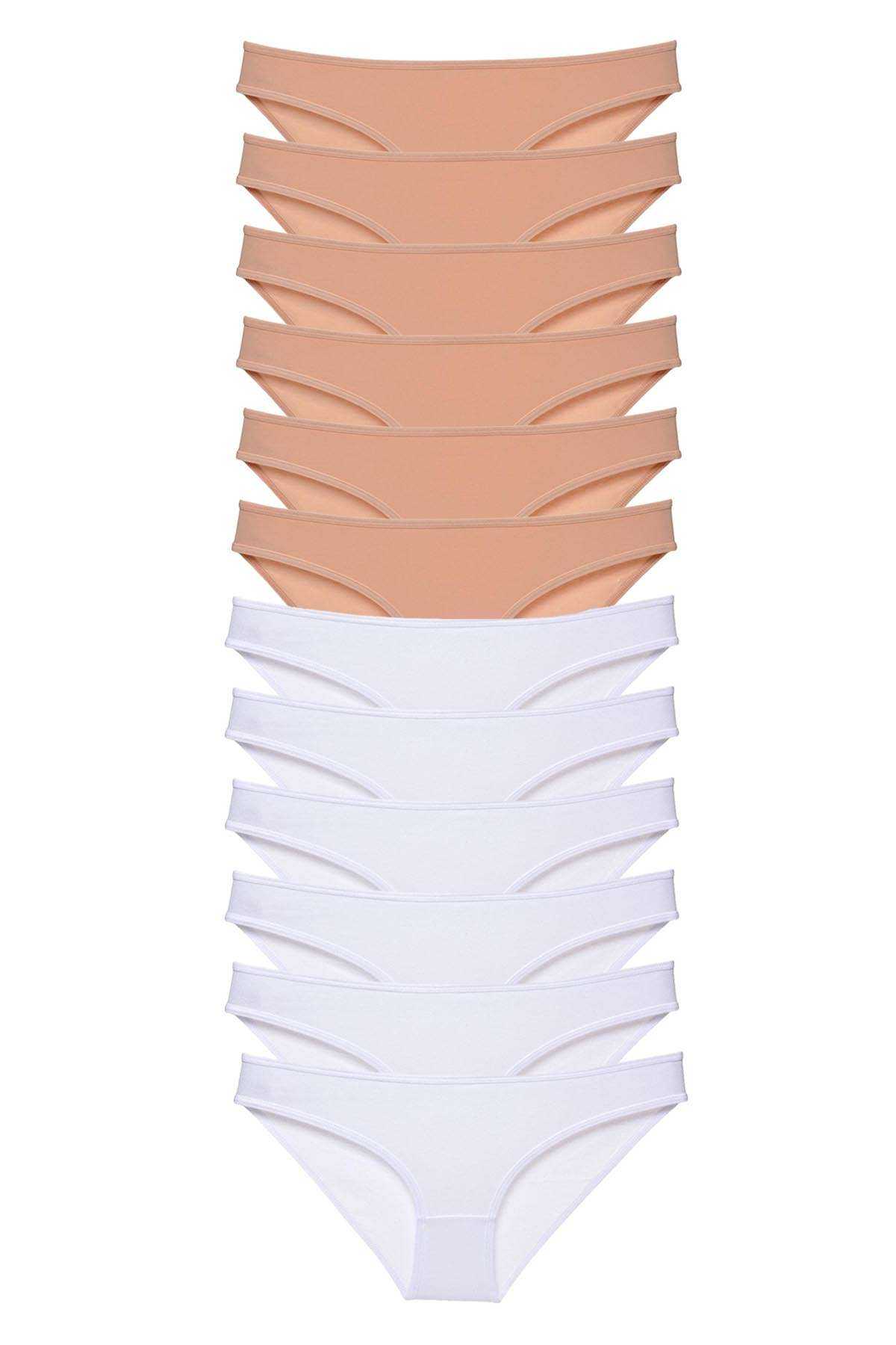 12 adet Süper Eko Set Likralı Kadın Slip Külot Ten Beyaz