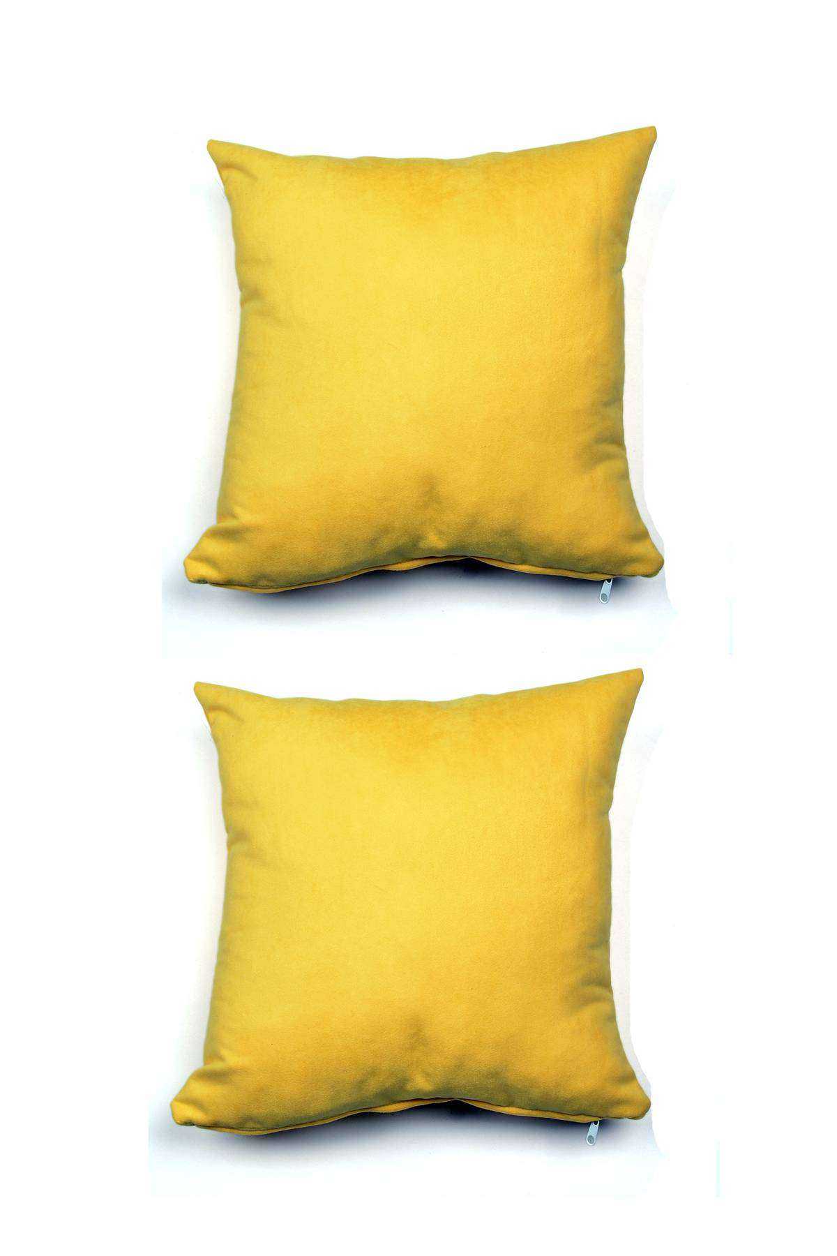2 adet Süet Kırlent Minder Kılıfı 40X40cm Hardal Sarısı