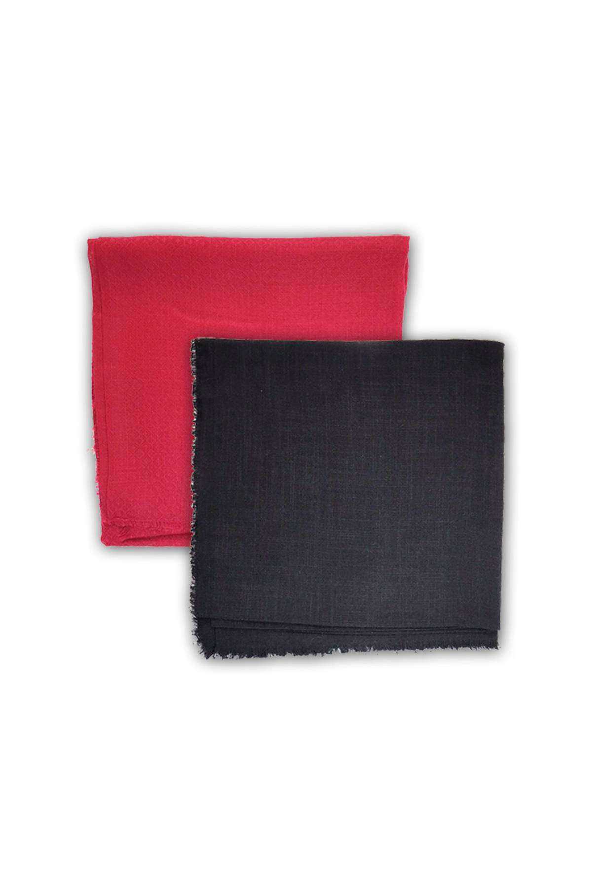 2 Adet Kadın Düz Flamlı Keten Eşarp 100x100 Bordo Siyah