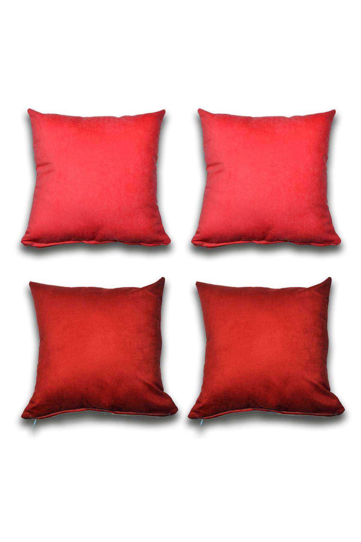 4 adet Süet Kırlent Minder Kılıfı 40X40cm Açık Kırmızı Bordo