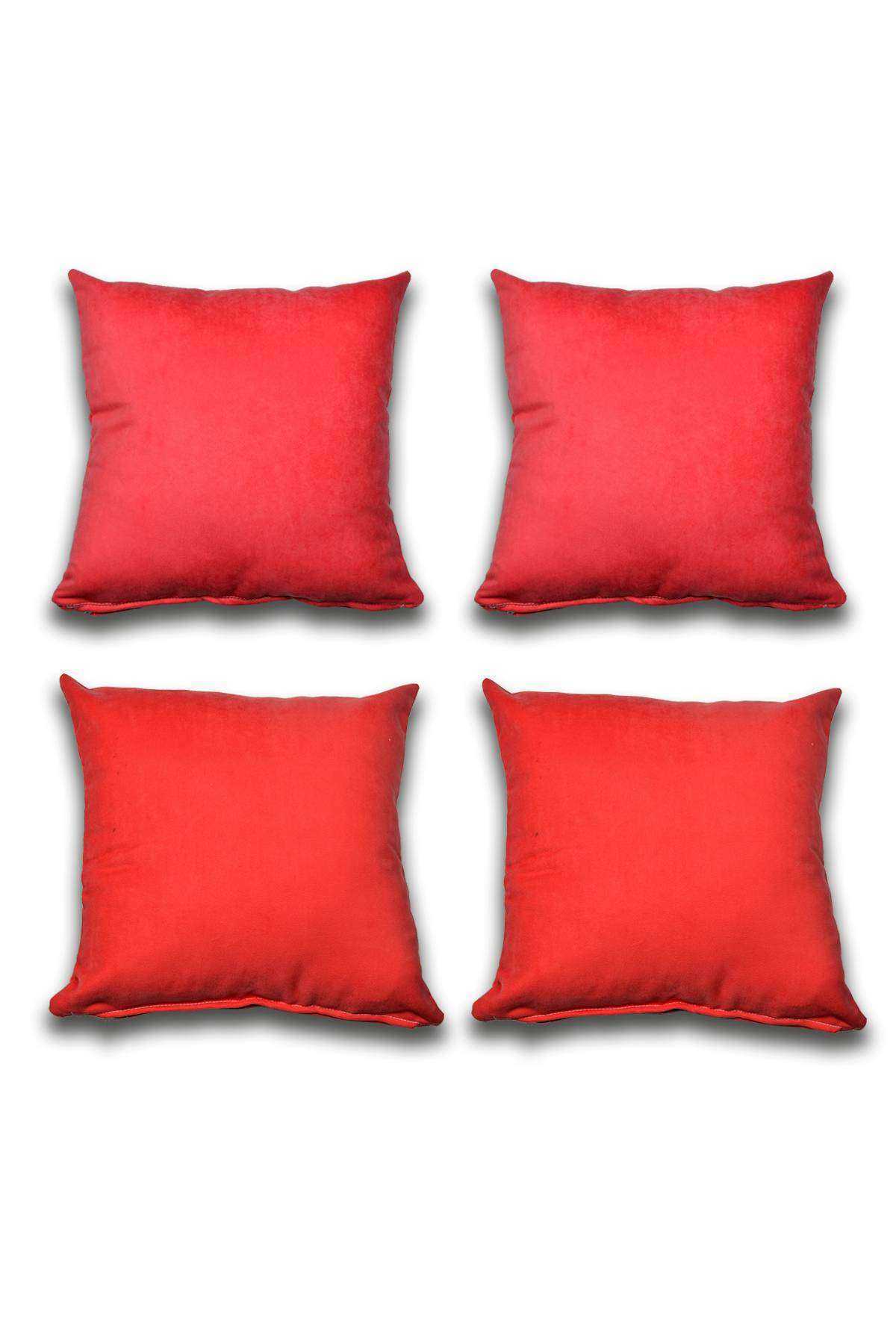4 adet Süet Kırlent Minder Kılıfı 40X40cm Açık Kırmızı Kırmızı