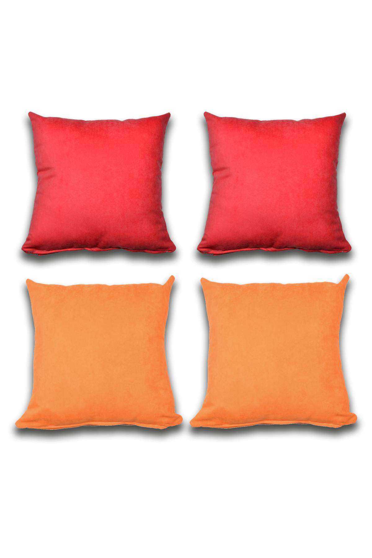 4 adet Süet Kırlent Minder Kılıfı 40X40cm Açık Kırmızı Portakal