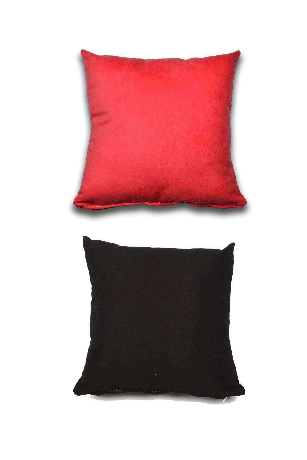 2 adet Süet Kırlent Minder Kılıfı 40X40cm Açık Kırmızı Siyah