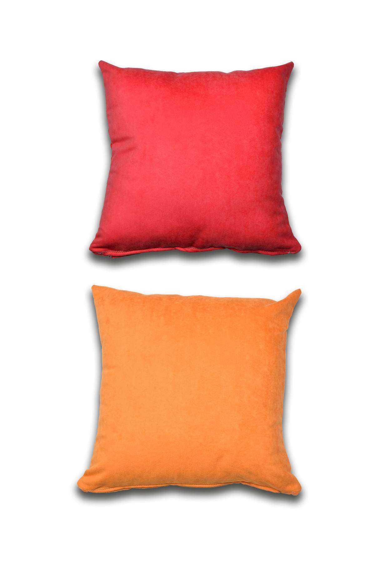 2 adet Süet Kırlent Minder Kılıfı 40X40cm Açık Kırmızı Turuncu