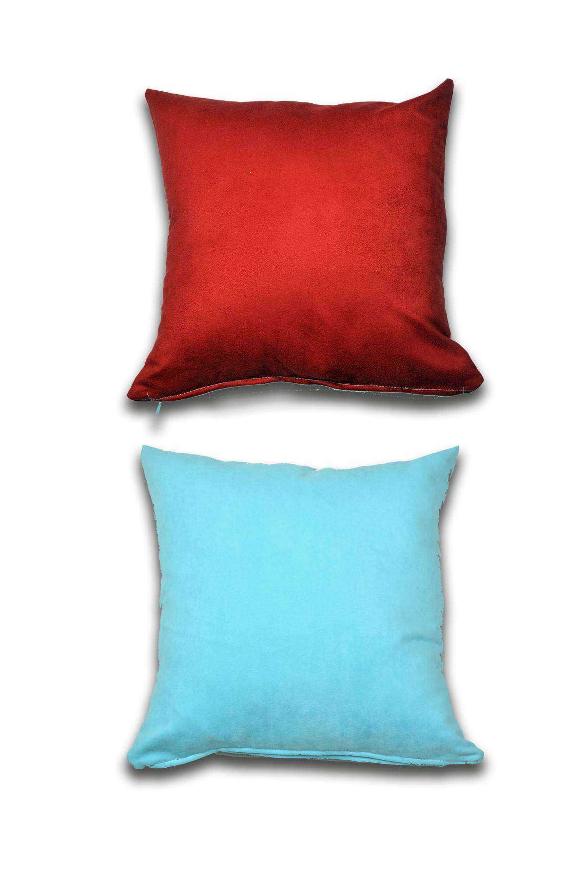 2 adet Süet Kırlent Minder Kılıfı 40X40cm Bordo Turquaz