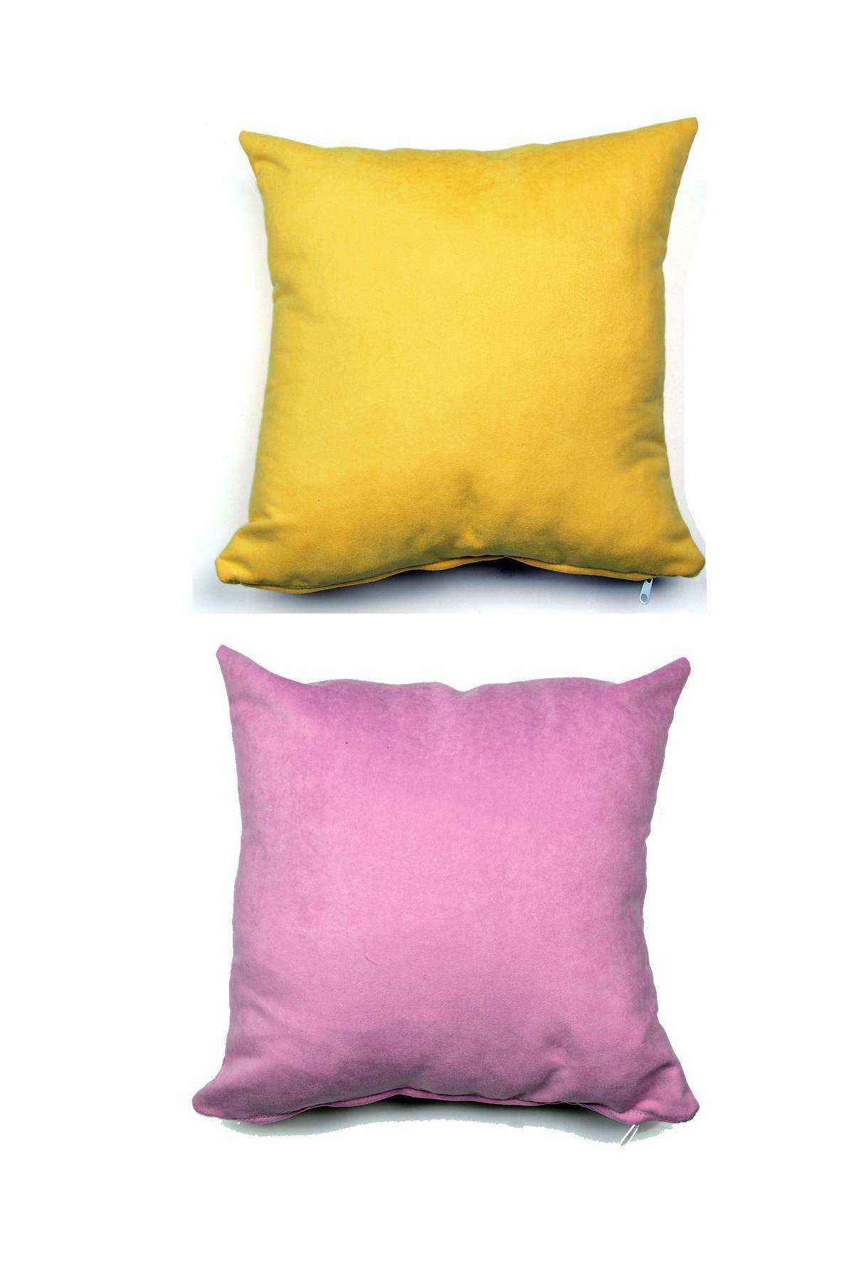 2 adet Süet Kırlent Minder Kılıfı 40X40cm Hardal Sarısı Lila