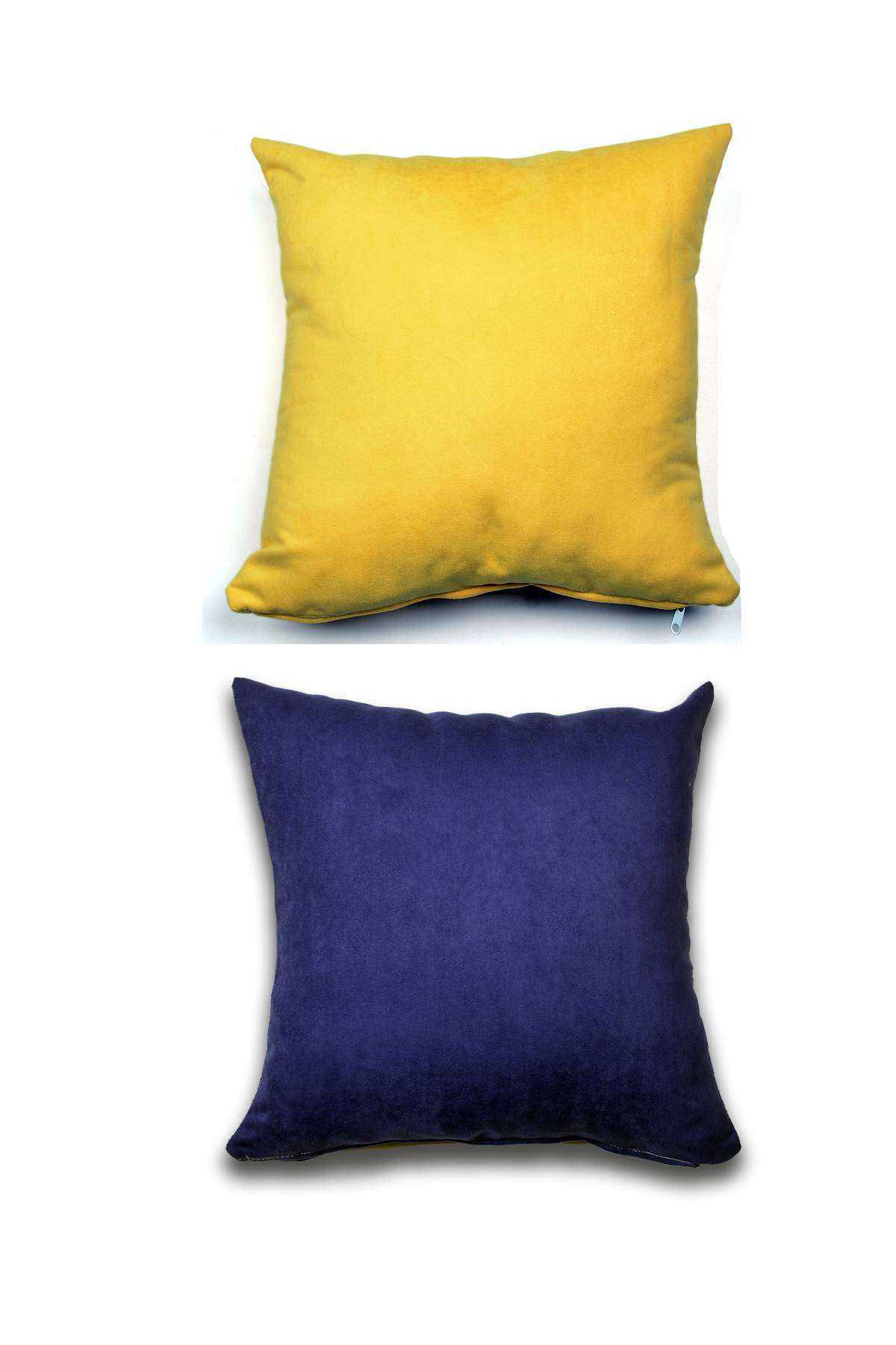 2 adet Süet Kırlent Minder Kılıfı 40X40cm Hardal Sarısı Saks Mavisi