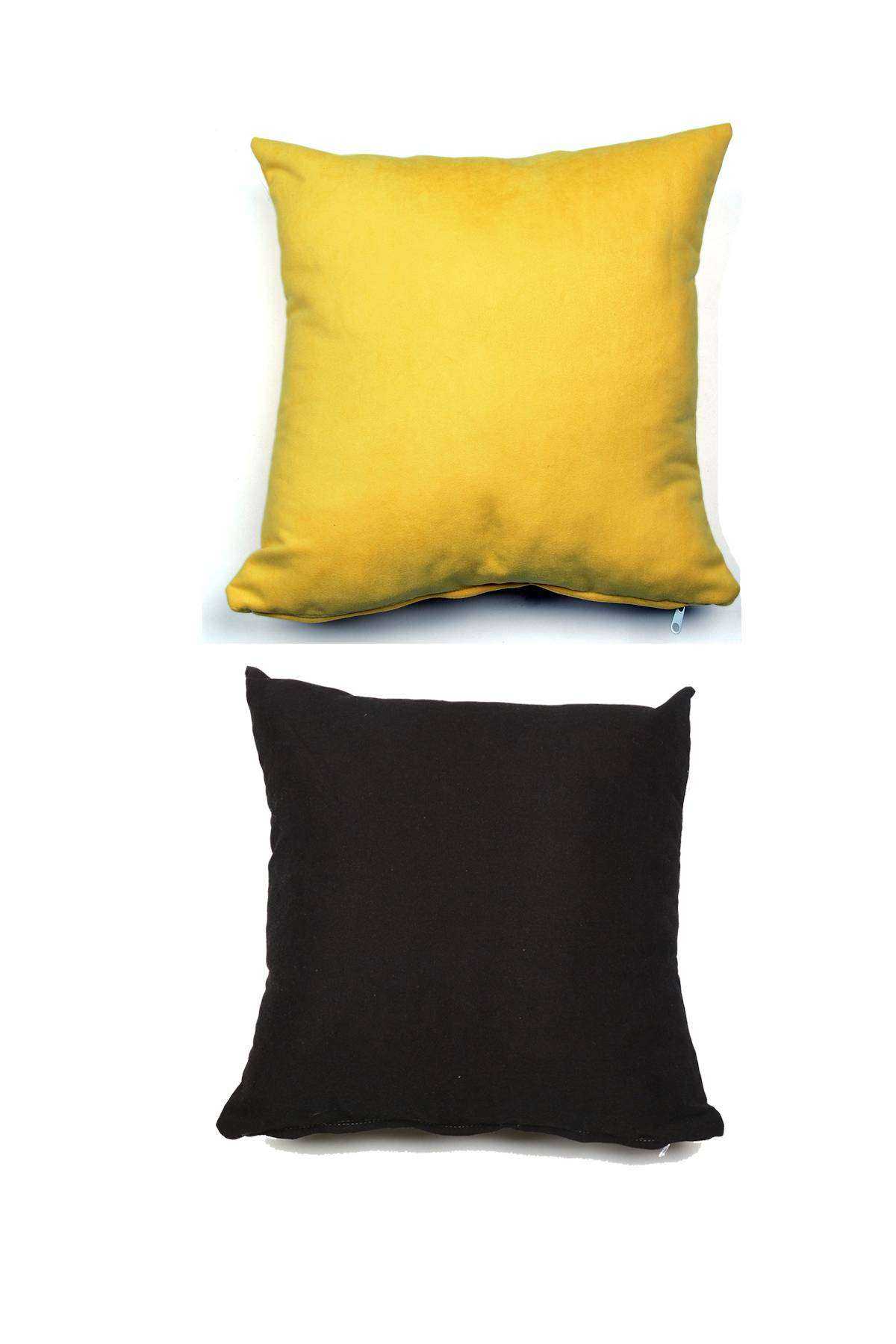 2 adet Süet Kırlent Minder Kılıfı 40X40cm Hardal Sarısı Siyah