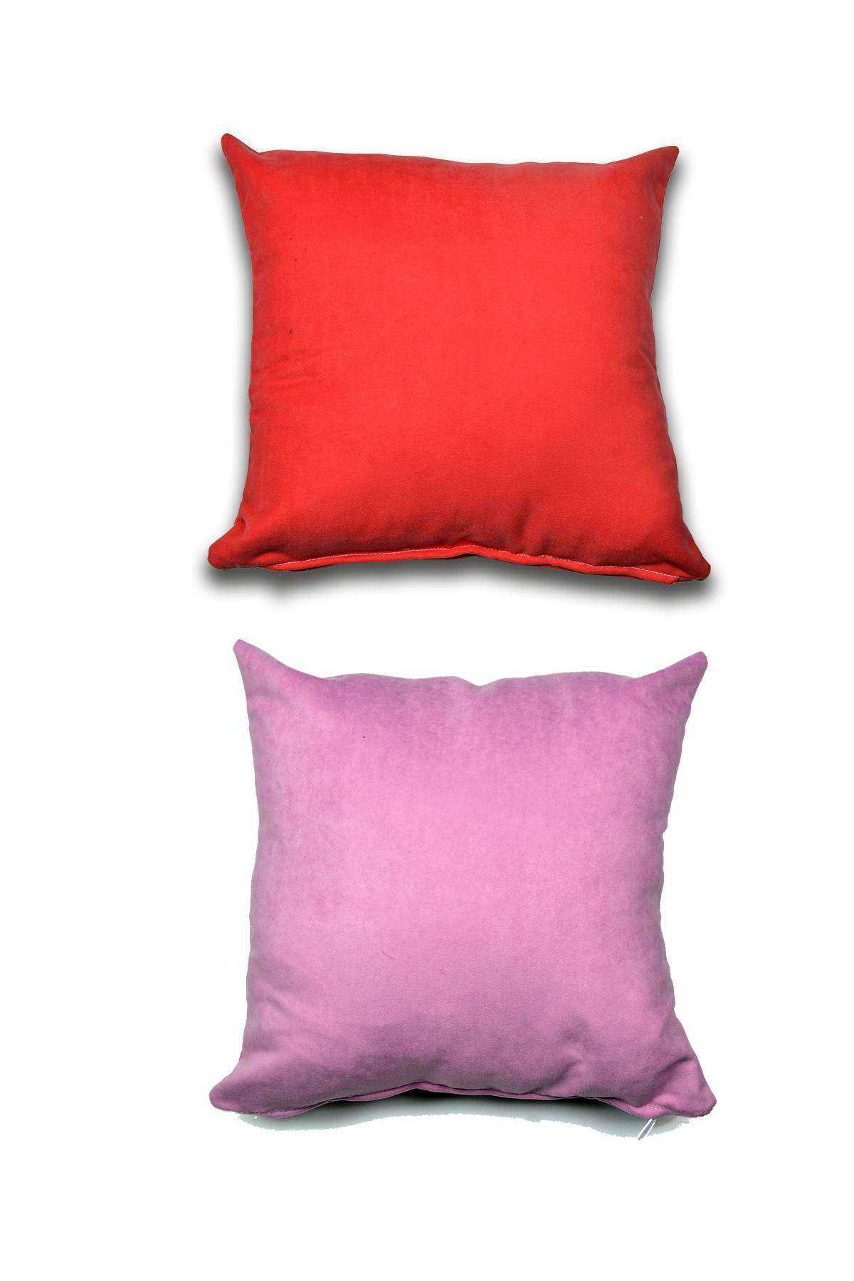 2 adet Süet Kırlent Minder Kılıfı 40X40cm Kırmızı Lila