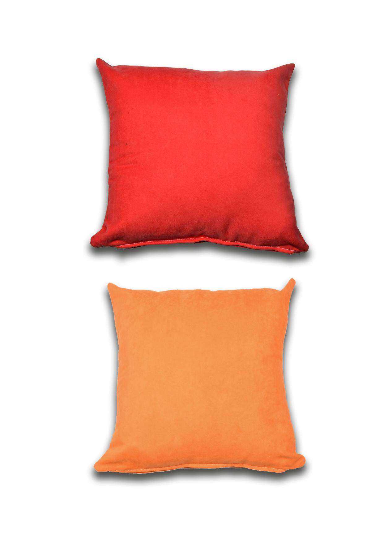 2 adet Süet Kırlent Minder Kılıfı 40X40cm Kırmızı Portakal