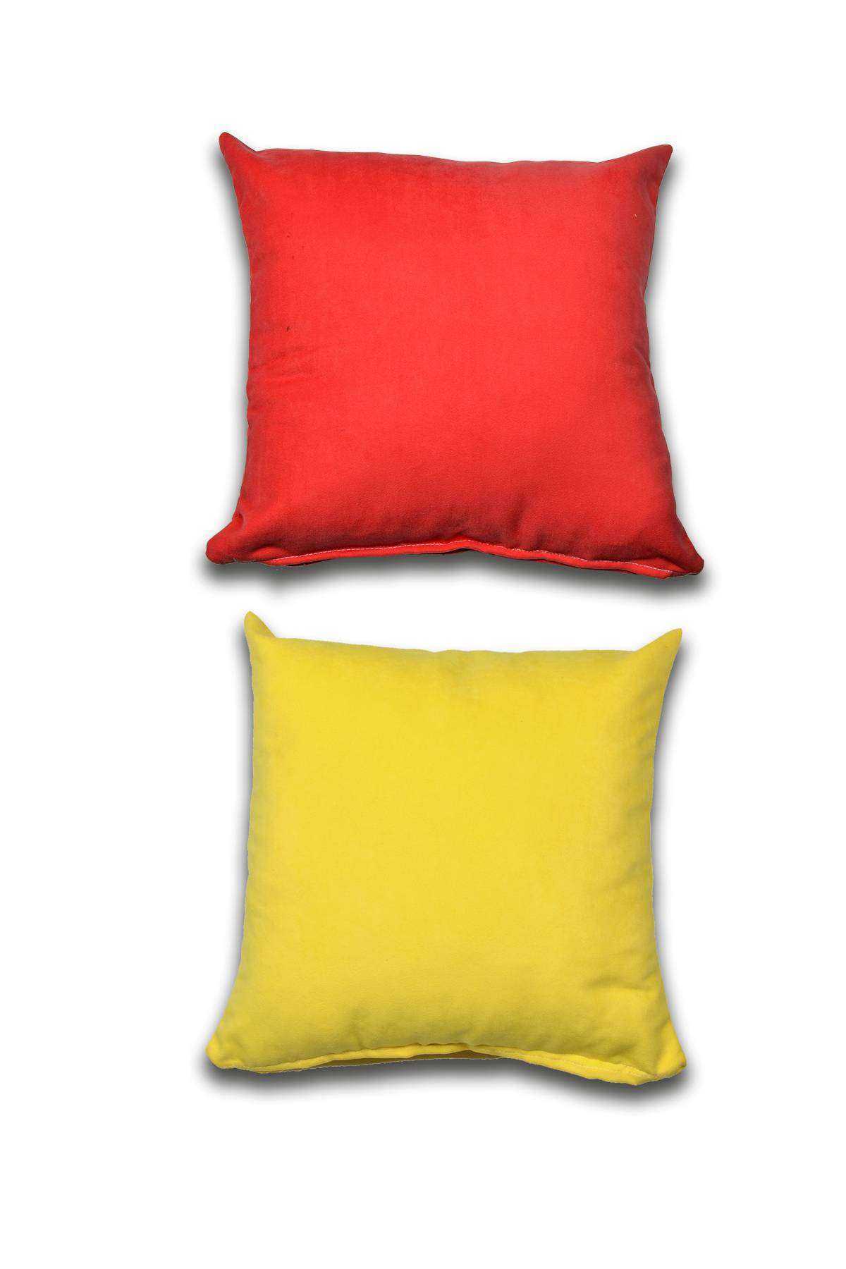2 adet Süet Kırlent Minder Kılıfı 40X40cm Kırmızı Sarı