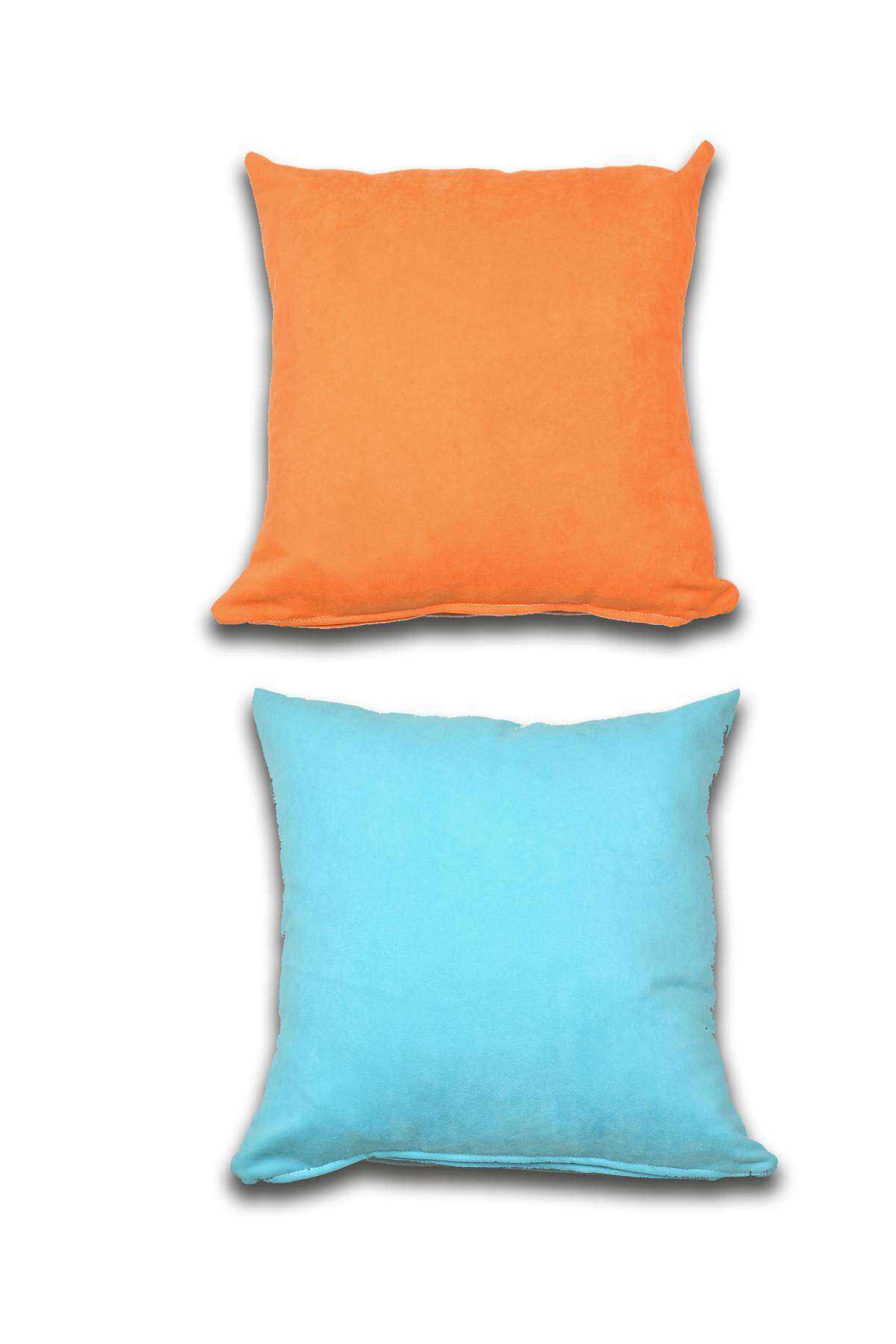 2 adet Süet Kırlent Minder Kılıfı 40X40cm Portakal Turquaz