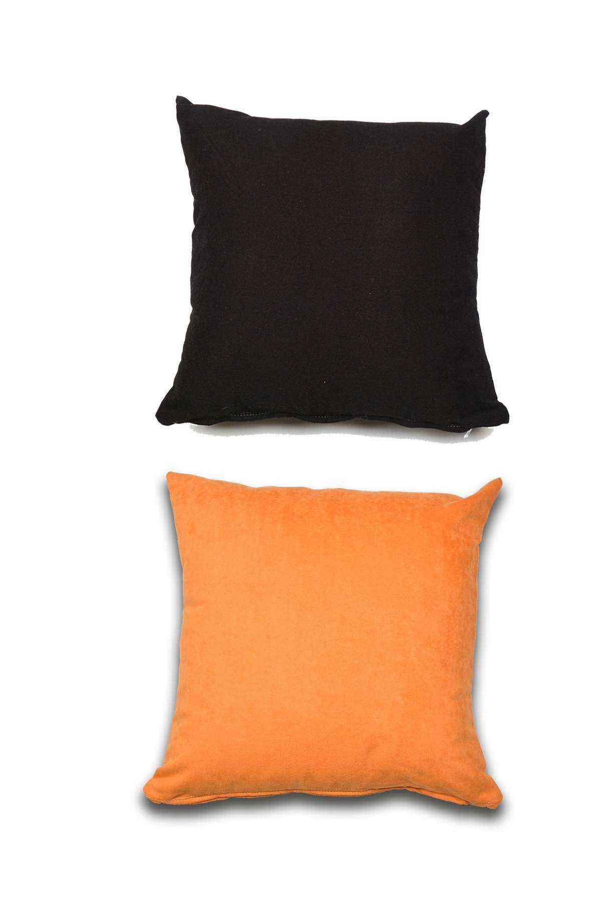 2 adet Süet Kırlent Minder Kılıfı 40X40cm Siyah Turuncu