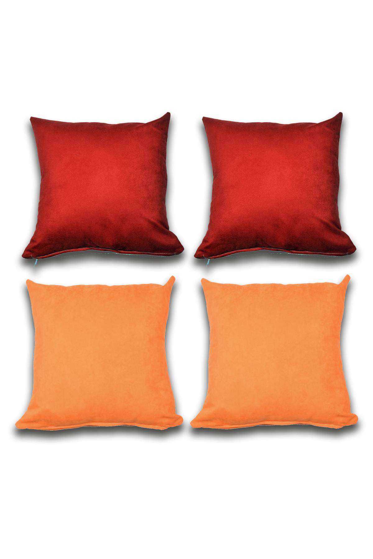 4 adet Süet Kırlent Minder Kılıfı 40X40cm Bordo Portakal