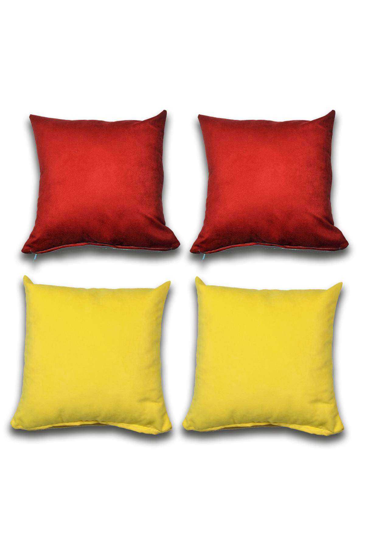 4 adet Süet Kırlent Minder Kılıfı 40X40cm Bordo Sarı
