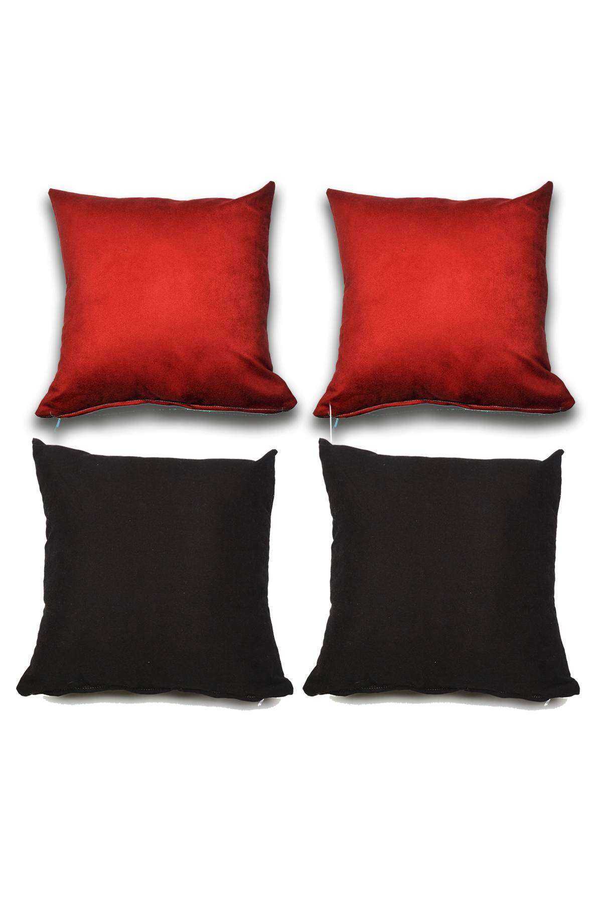 4 adet Süet Kırlent Minder Kılıfı 40X40cm Bordo Siyah