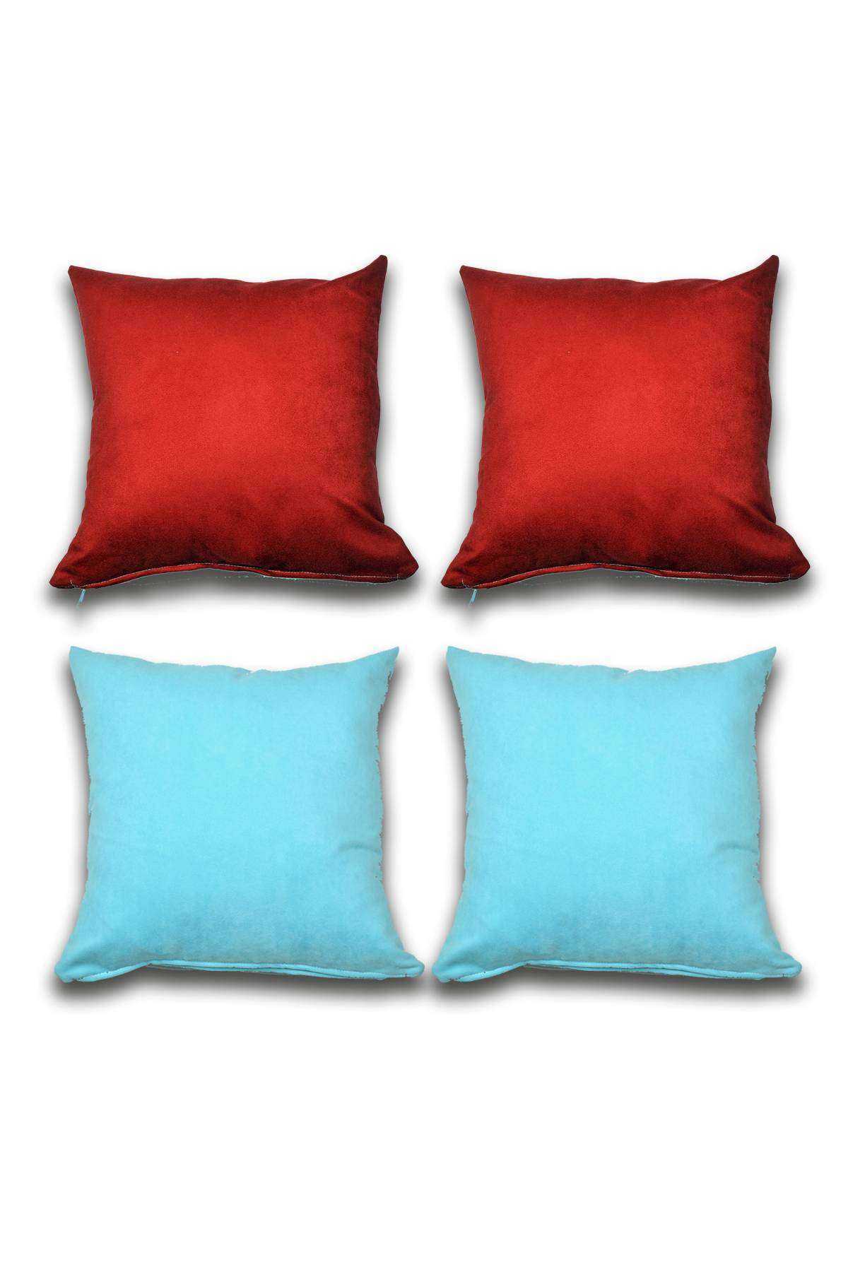 4 adet Süet Kırlent Minder Kılıfı 40X40cm Bordo Turquaz