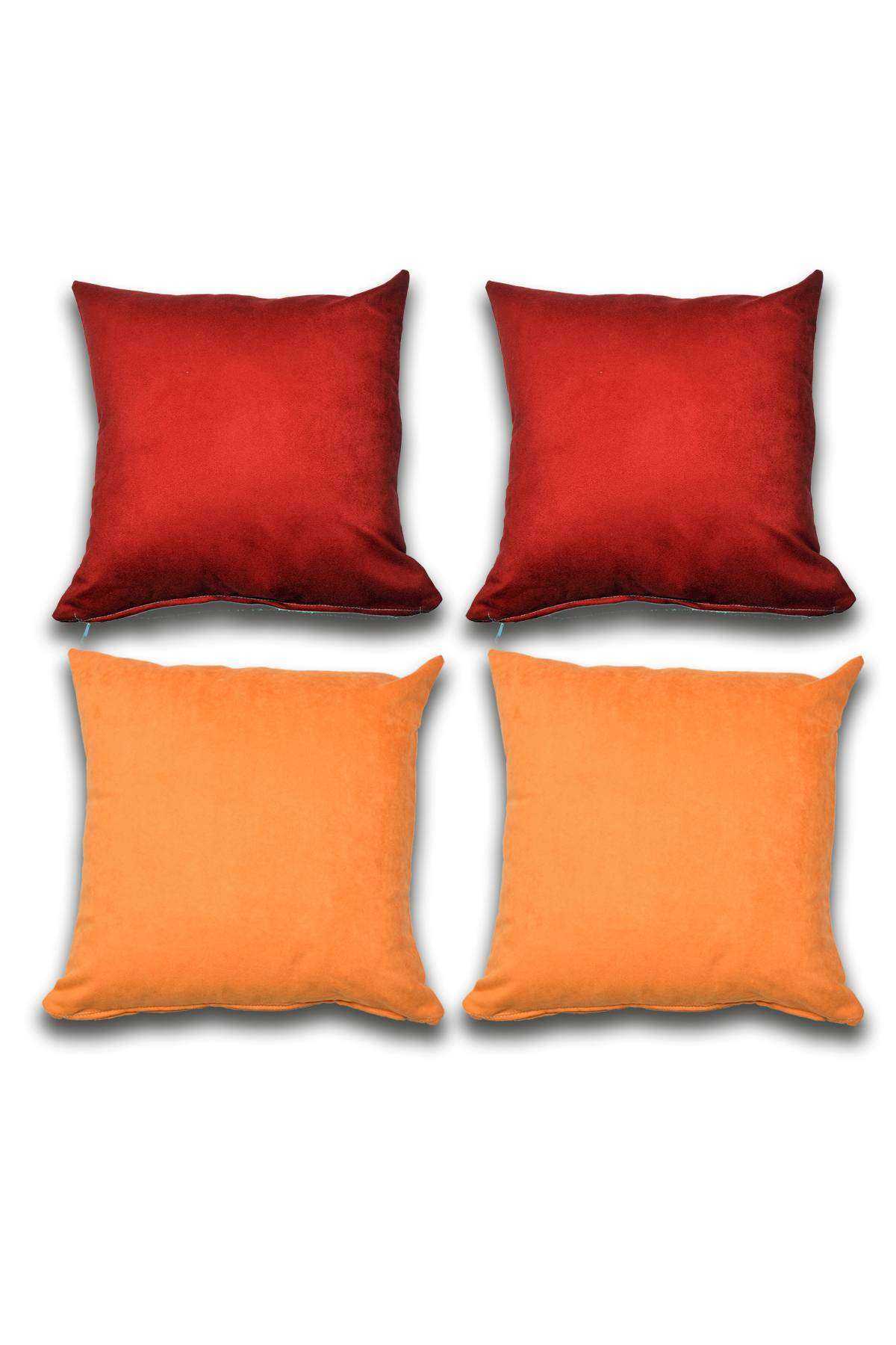 4 adet Süet Kırlent Minder Kılıfı 40X40cm Bordo Turuncu