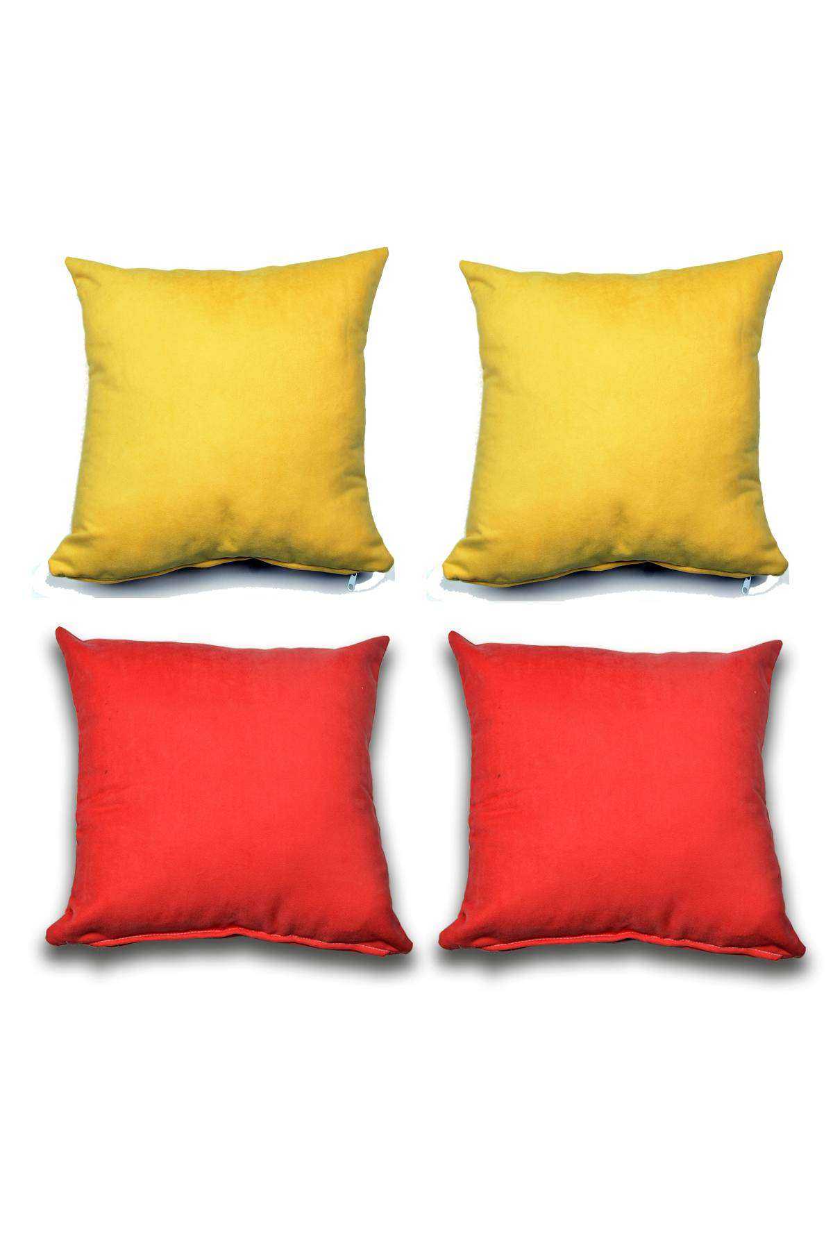 4 adet Süet Kırlent Minder Kılıfı 40X40cm Hardal Sarısı Kırmızı