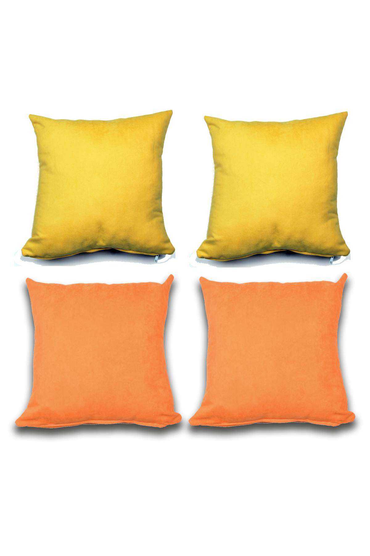 4 adet Süet Kırlent Minder Kılıfı 40X40cm Hardal Sarısı Portakal