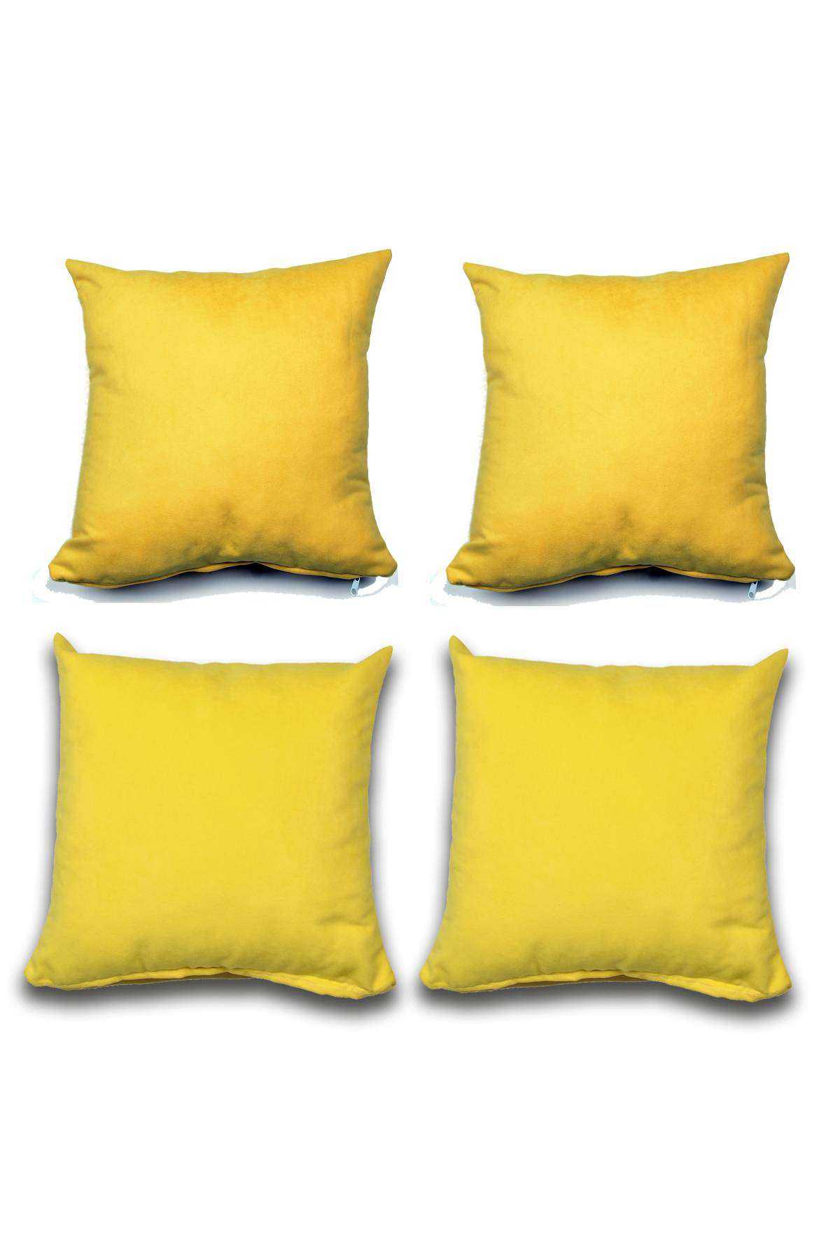 4 adet Süet Kırlent Minder Kılıfı 40X40cm Hardal Sarısı Sarı