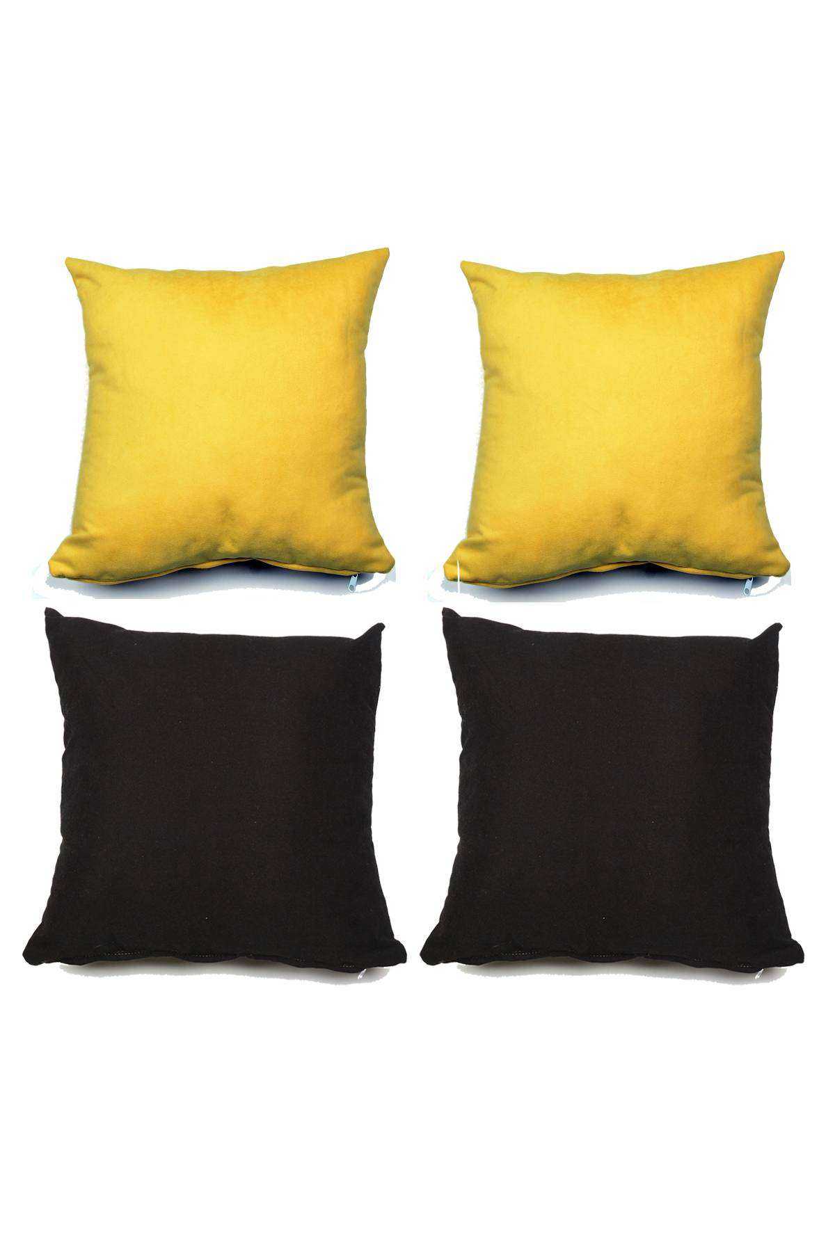 4 adet Süet Kırlent Minder Kılıfı 40X40cm Hardal Sarısı Siyah