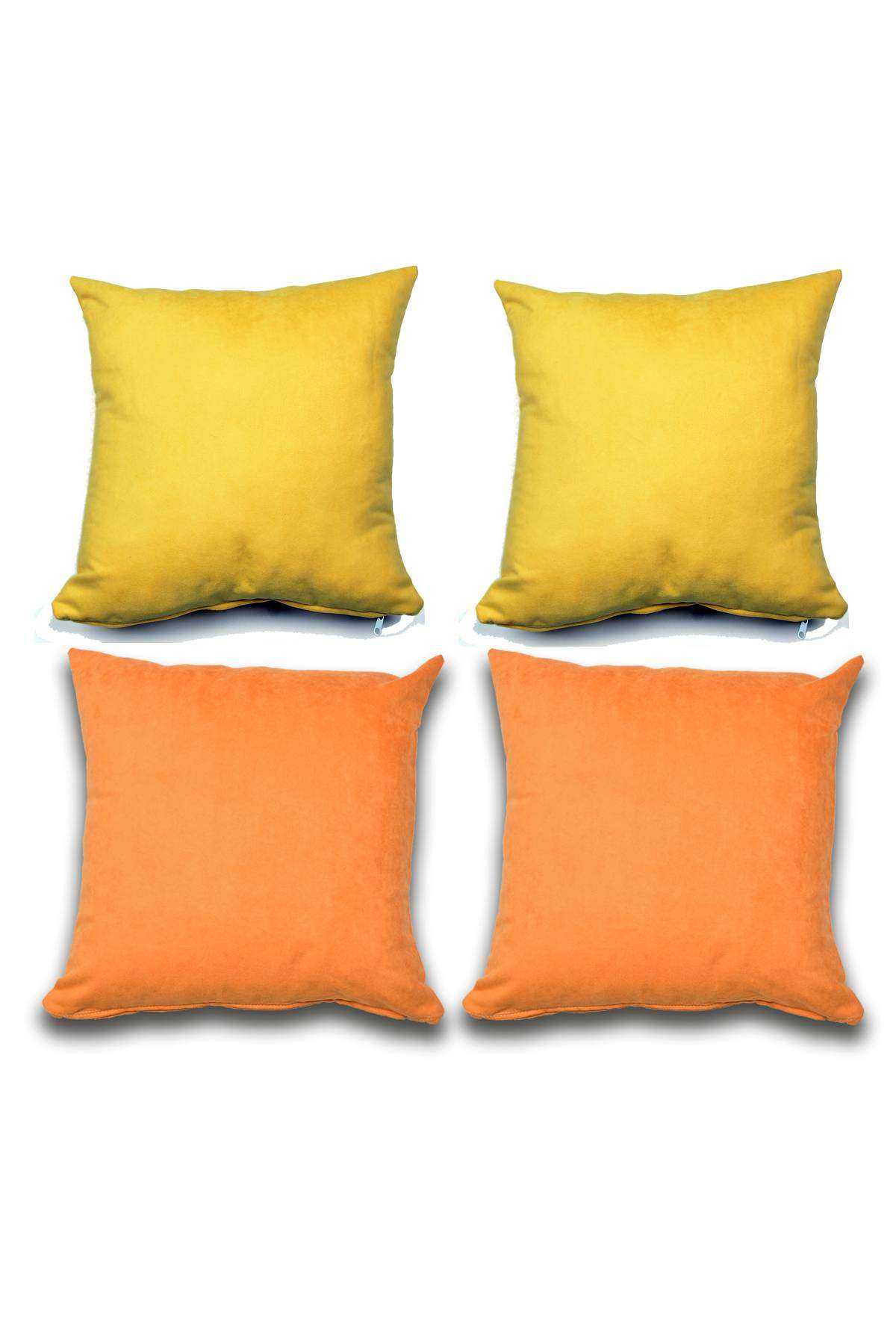 4 adet Süet Kırlent Minder Kılıfı 40X40cm Hardal Sarısı Turuncu