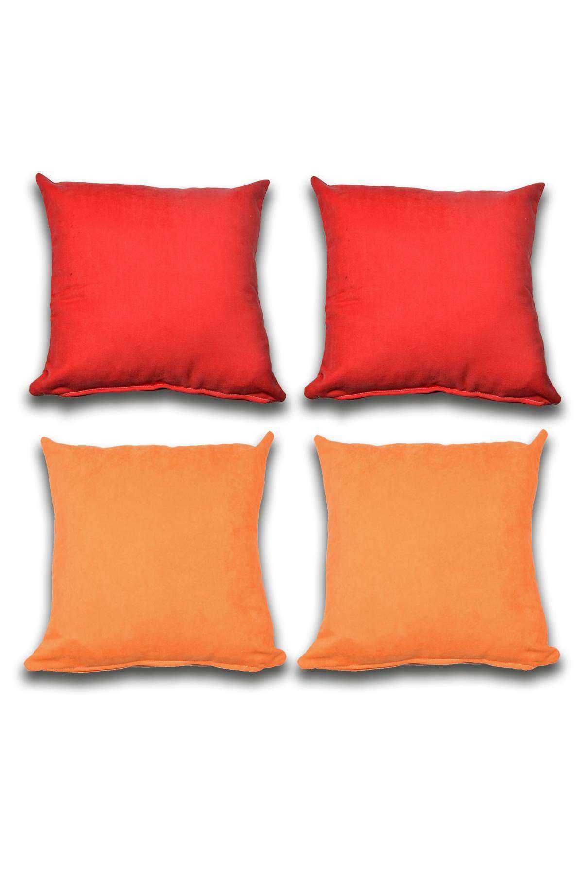 4 adet Süet Kırlent Minder Kılıfı 40X40cm Kırmızı Portakal