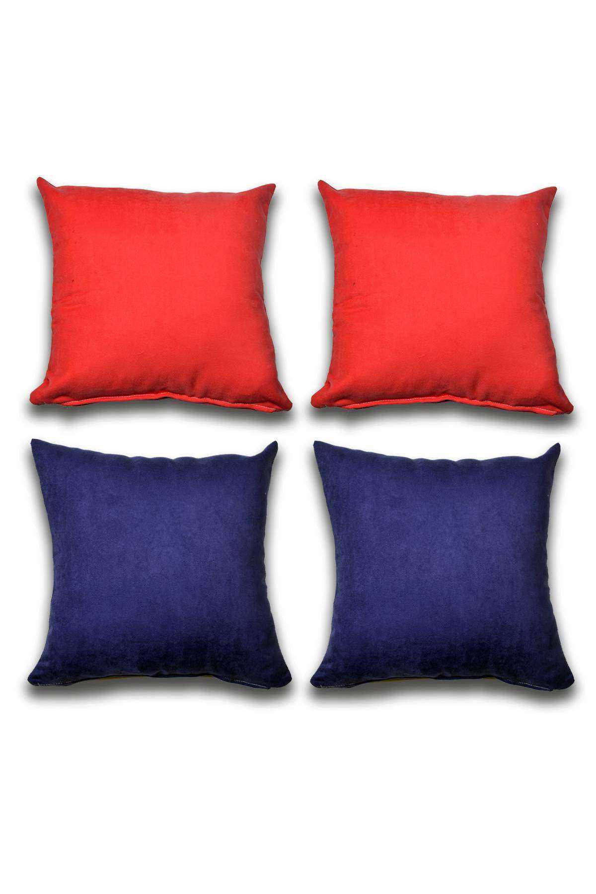 4 adet Süet Kırlent Minder Kılıfı 40X40cm Kırmızı Saks Mavisi