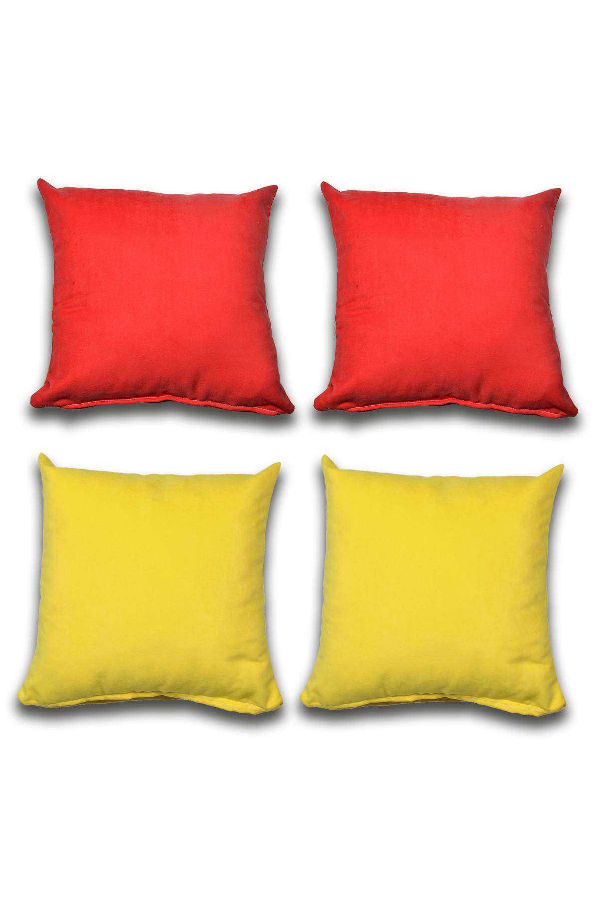 4 adet Süet Kırlent Minder Kılıfı 40X40cm Kırmızı Sarı