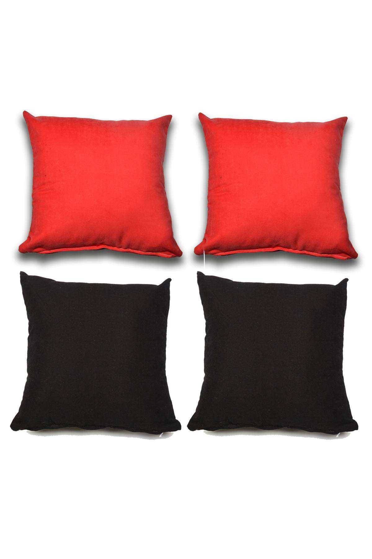 4 adet Süet Kırlent Minder Kılıfı 40X40cm Kırmızı Siyah