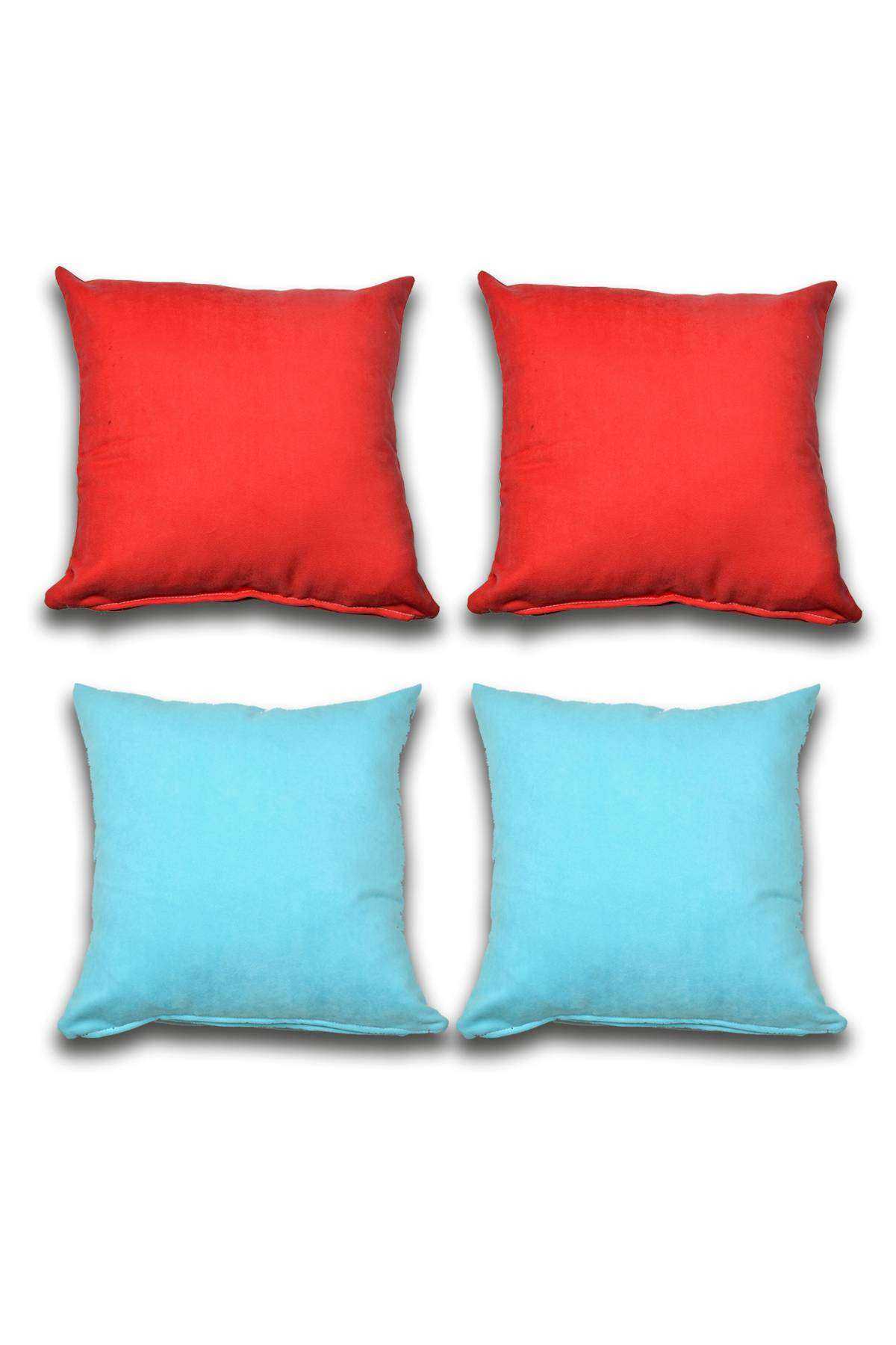 4 adet Süet Kırlent Minder Kılıfı 40X40cm Kırmızı Turquaz