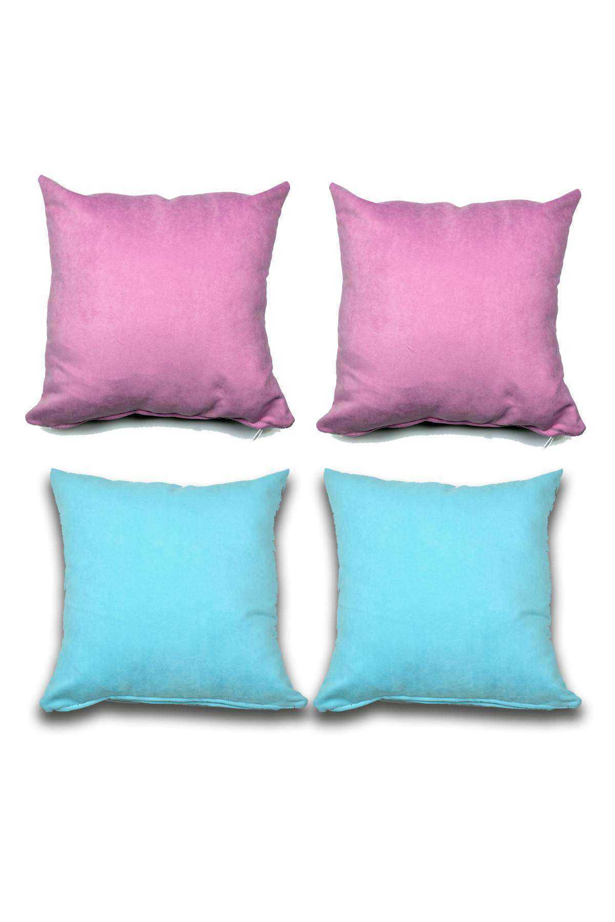 4 adet Süet Kırlent Minder Kılıfı 40X40cm Lila Turquaz