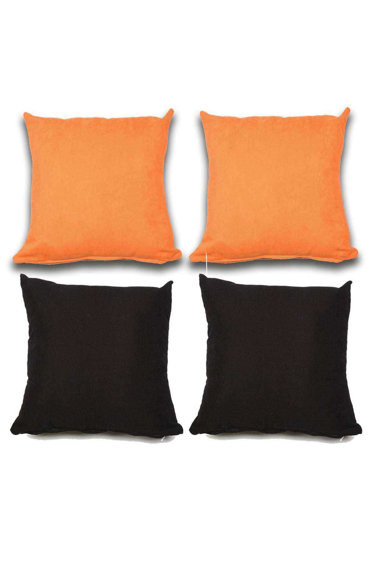 4 adet Süet Kırlent Minder Kılıfı 40X40cm Portakal Siyah