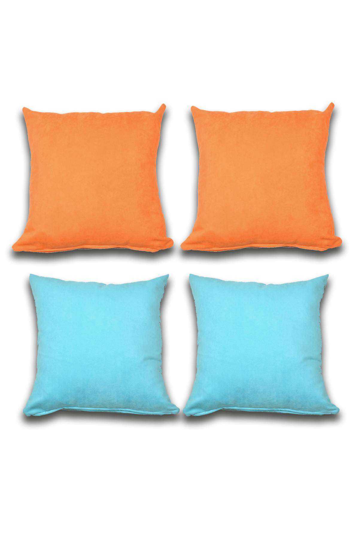 4 adet Süet Kırlent Minder Kılıfı 40X40cm Portakal Turquaz